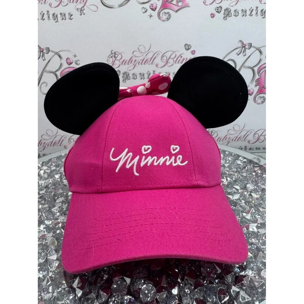 Disney hat ears bright pink black Minnie Pink Baseball Cap with Black Ears